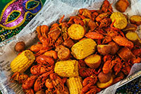 A dish of crawfish, potatoes and corn from Universal Orlando's Mardi Gras.