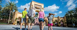 family walking into Universal Orlando